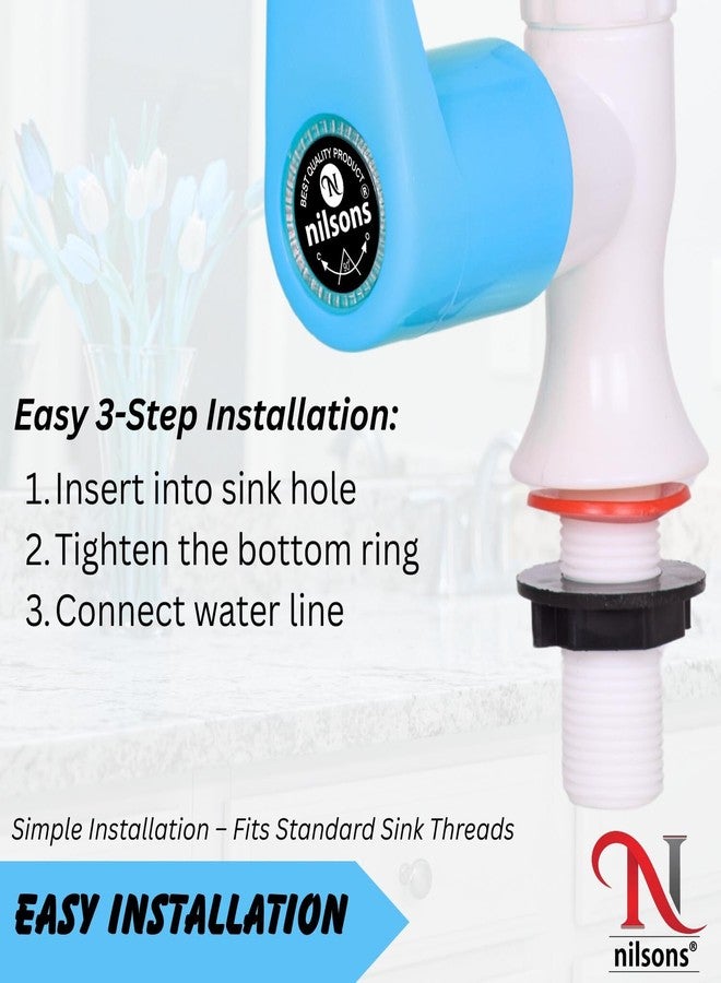 nilsons صنبور نيلسونز رويال بلو ذو رقبة البجعة | صنبور مياه بلاستيكي يُثبت على سطح الحوض، مناسب لأحواض الغسيل، وأحواض المطبخ، والحمامات | مانع للتسرب | مقاوم للصدأ | هيكل متين غير قابل للكسر | مناسب لأنابيب ½ بوصة | مقبض ذراع عصري - Image 4